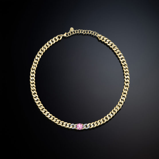 CHIARA FERRAGNI BOSSY CHAIN J19AUW25 Χρυσό Κολιέ Αλυσίδα Με Ροζ Πέτρα