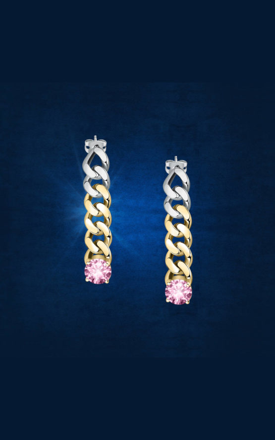 CHIARA FERRAGNI CHAIN J19AUW27 Δίχρωμα Σκουλαρίκια Με Ροζ Πέτρα 2
