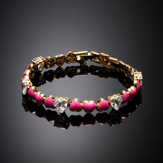 CHIARA FERRAGNI CUORICINO NEON J19AWD07 Χρυσό Βραχιόλι Με Ροζ Καρδιές Με Πέτρες