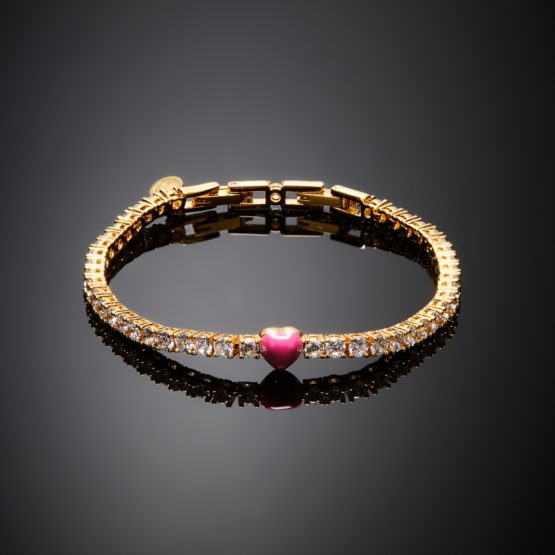 CHIARA FERRAGNI CUORICINO NEON J19AWD08 Χρυσό Βραχιόλι Με Πέτρες Και Ροζ Καρδιά