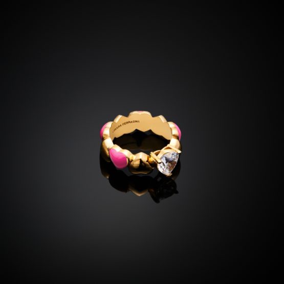 CHIARA FERRAGNI CUORICINO NEON J19AWD090-No.12 Χρυσό Δαχτυλίδι Με Πέτρα Και Ροζ Καρδιές_2