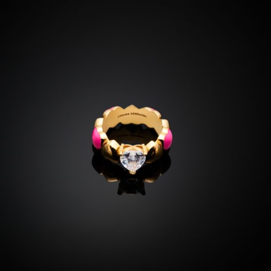 CHIARA FERRAGNI CUORICINO NEON J19AWD090-No.12 Χρυσό Δαχτυλίδι Με Πέτρα Και Ροζ Καρδιές_3
