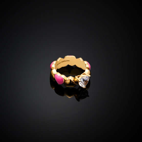 CHIARA FERRAGNI CUORICINO NEON J19AWD09010 Χρυσό Δαχτυλίδι Με Πέτρα Και Ροζ Καρδιές 2