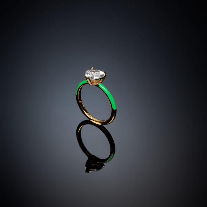 CHIARA FERRAGNI LOVE PARADE J19AVI370-No.12 Πράσινο Χρυσό Μονόπετρο Δαχτυλίδι Με Καρδιά