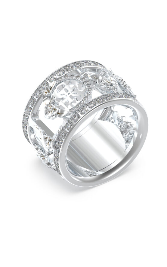 GUESS STEEL 4 LOVE JUBR05037JWRH52 Δαχτυλίδι Ασημένιο Με Σχέδια Με Πέτρες