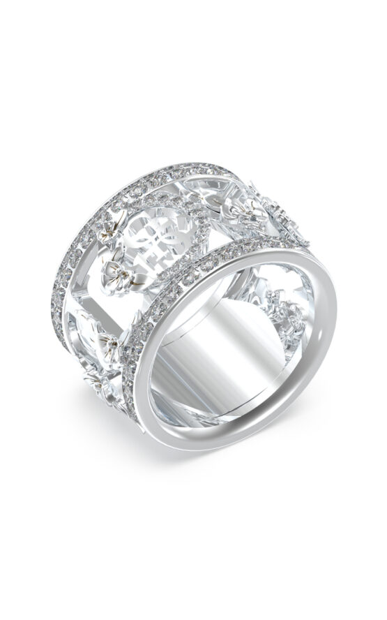 GUESS STEEL 4 LOVE JUBR05037JWRH58 Δαχτυλίδι Ασημένιο Με Σχέδια Με Πέτρες