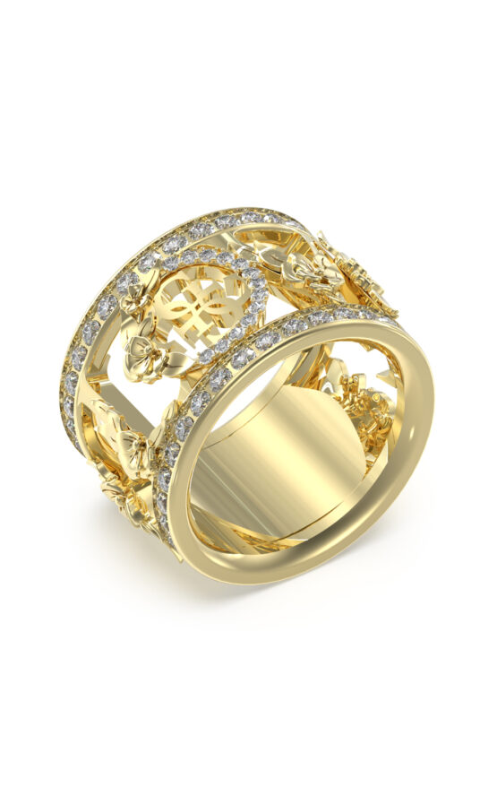 GUESS STEEL 4 LOVE JUBR05037JWYG52 Δαχτυλίδι Χρυσό Με Σχέδια Με Πέτρες