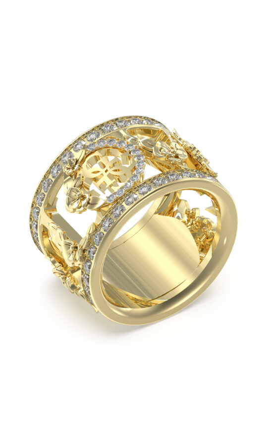 GUESS STEEL 4 LOVE JUBR05037JWYG54 Δαχτυλίδι Χρυσό Με Σχέδια Με Πέτρες
