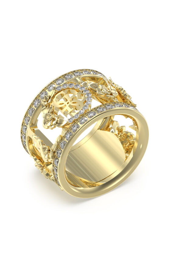 GUESS STEEL 4 LOVE JUBR05037JWYG56 Δαχτυλίδι Χρυσό Με Σχέδια Με Πέτρες