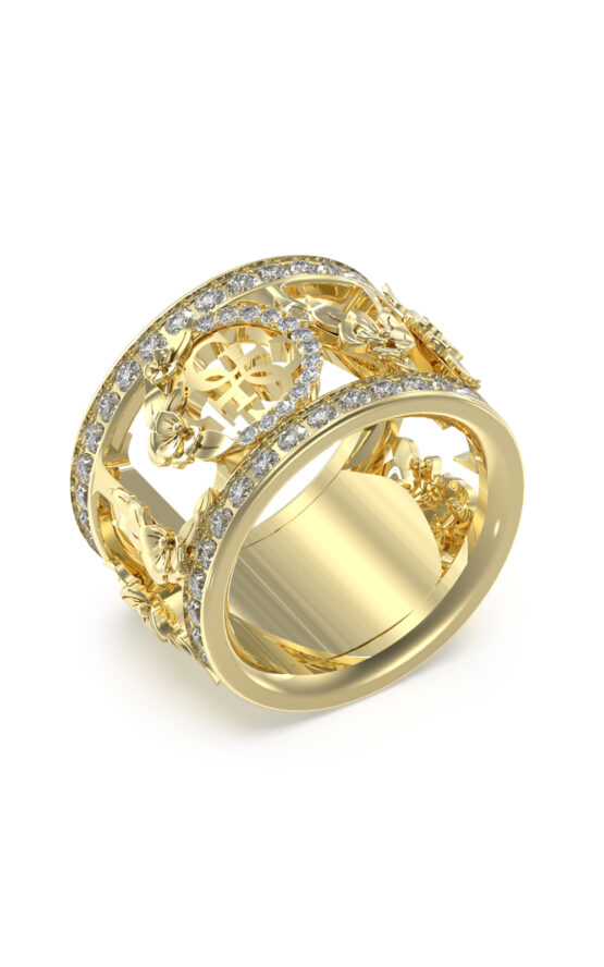 GUESS STEEL 4 LOVE JUBR05037JWYG58 Δαχτυλίδι Χρυσό Με Σχέδια Με Πέτρες