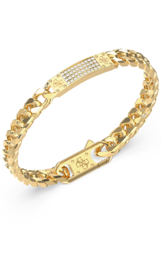GUESS STEEL 4G FRONTIERS JUMB06031JWYGS Βραχιόλι Με Χρυσή Ταυτότητα Με Πέτρες