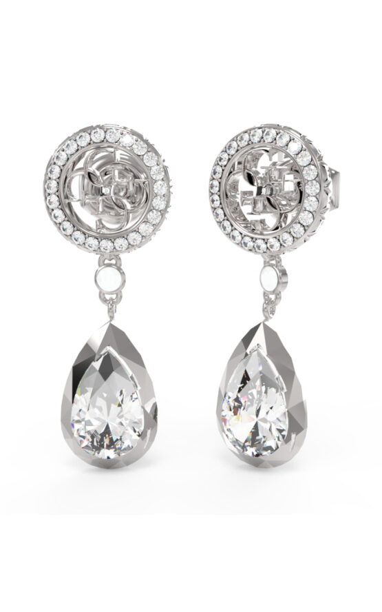 GUESS STEEL 4G LIGHT JUBE05235JWRHT/U Σκουλαρίκια Ασημένια Με Κρεμαστό Δάκρυ Με Πέτρες