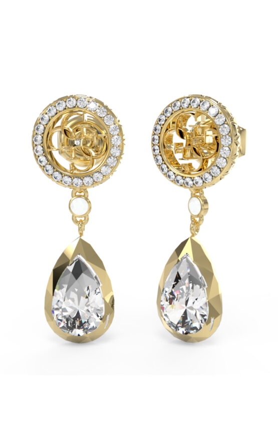 GUESS STEEL 4G LIGHT JUBE05235JWYGT/U Σκουλαρίκια Χρυσά Με Κρεμαστό Δάκρυ Με Πέτρες