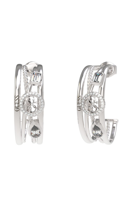 GUESS STEEL 4G LIGHT JUBE05236JWRHT/U Σκουλαρίκια Ασημένια Με Πέτρες Και Λογότυπο