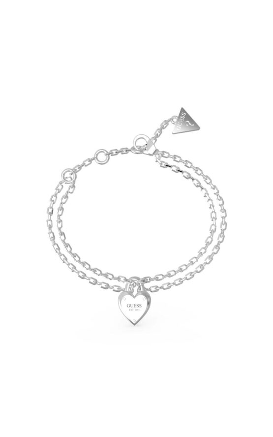 GUESS STEEL ALL YOU NEED IS LOVE JUBB04211JWRHL Ασημένιο Βραχιόλι Με Διπλή Αλυσίδα & Καρδία