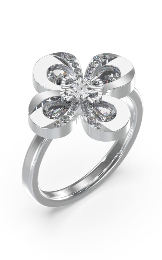 GUESS STEEL AMAZING BLOSSOM JUBR03061JWRH-No.56 Ασημένιο Δαχτυλίδι Με Λουλούδι Με Πέτρες