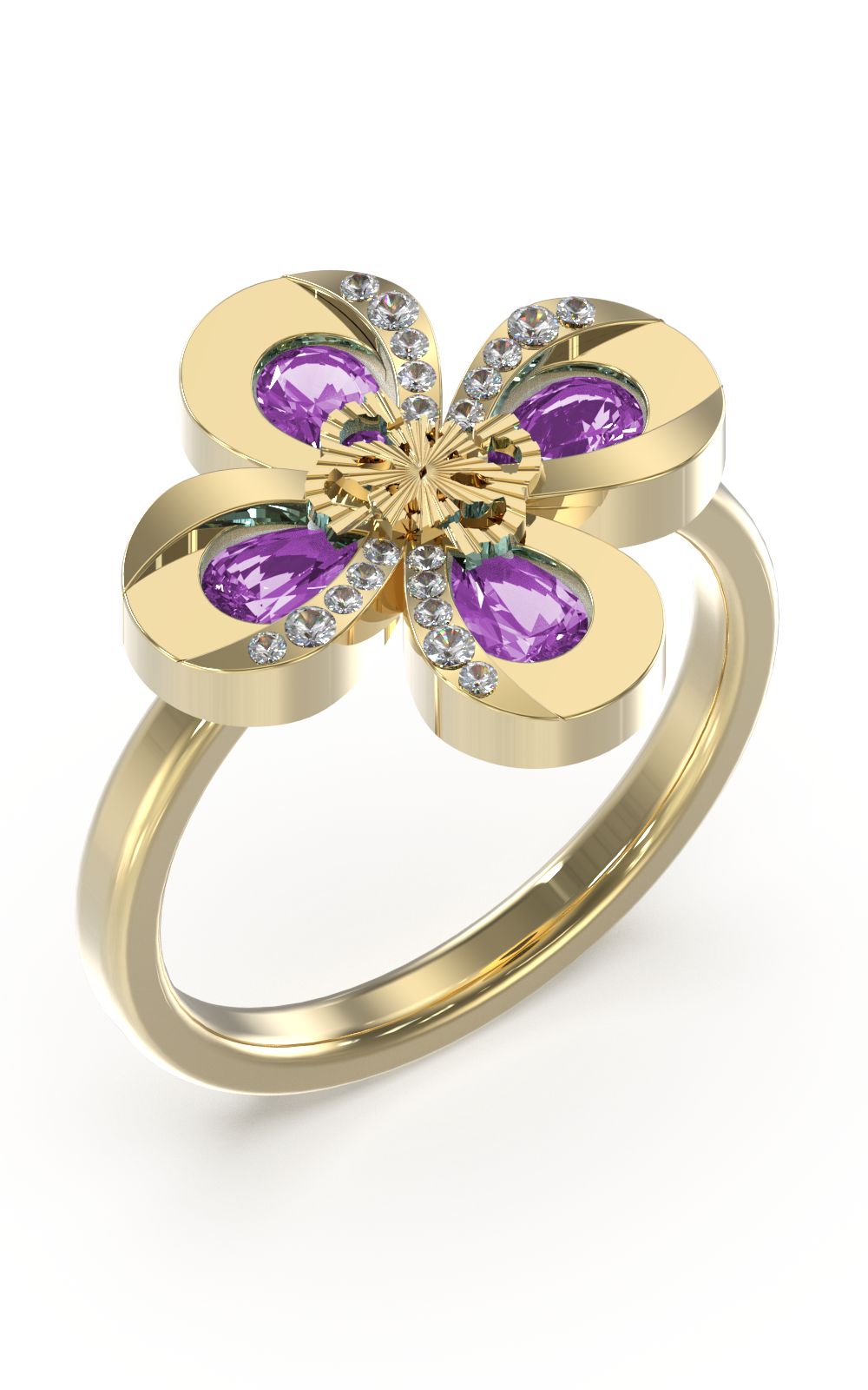GUESS STEEL AMAZING BLOSSOM JUBR03061JWYGPR-Νo.56 Χρυσό Δαχτυλίδι Με Λουλούδι Με Μωβ Πέτρες