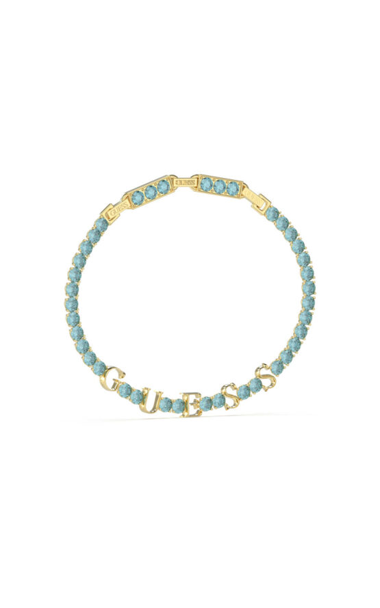 GUESS STEEL ARM PARTY JUBB04218JWYGAQT-U Χρυσό Βραχιόλι Με Λογότυπο & Τιρκουάζ Πέτρες