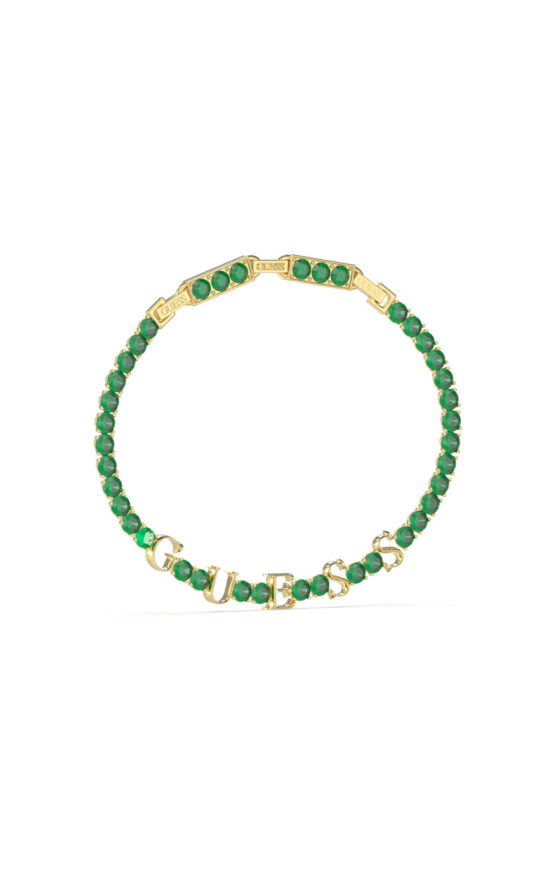 GUESS STEEL ARM PARTY JUBB04218JWYGGNT-U Χρυσό Βραχιόλι Με Λογότυπο & Πράσινες Πέτρες