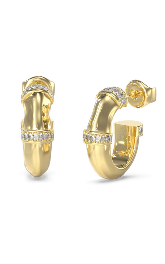 GUESS STEEL BAMBOO JUBE05164JWYGT/U Κρίκοι Χρυσοί Με Πέτρες