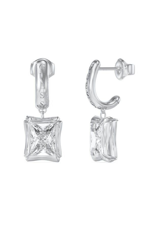GUESS STEEL BAMBOO JUBE05172JWRHT/U Σκουλαρίκια Ασημένια Με Πέτρα Και Λογότυπο