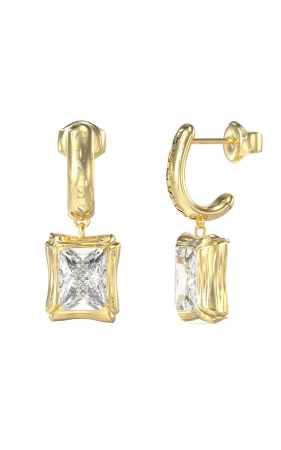 GUESS STEEL BAMBOO JUBE05172JWYGT/U Σκουλαρίκια Χρυσά Με Πέτρα Και Λογότυπο