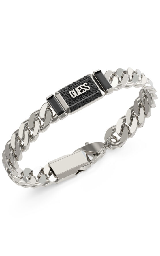 GUESS STEEL BARRIO JUMB06066JWSTBKS Βραχιόλι Ασημένιο Με Μαύρες Πέτρες Και Λογότυπο