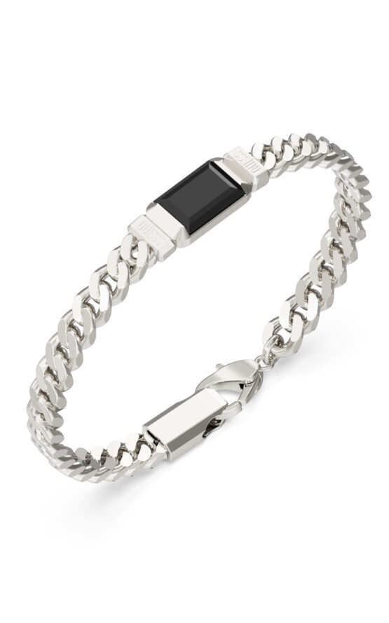 GUESS STEEL BARRIO JUMB06067JWSTBKS Βραχιόλι Ασημένιο Με Μαύρη Ταυτότητα