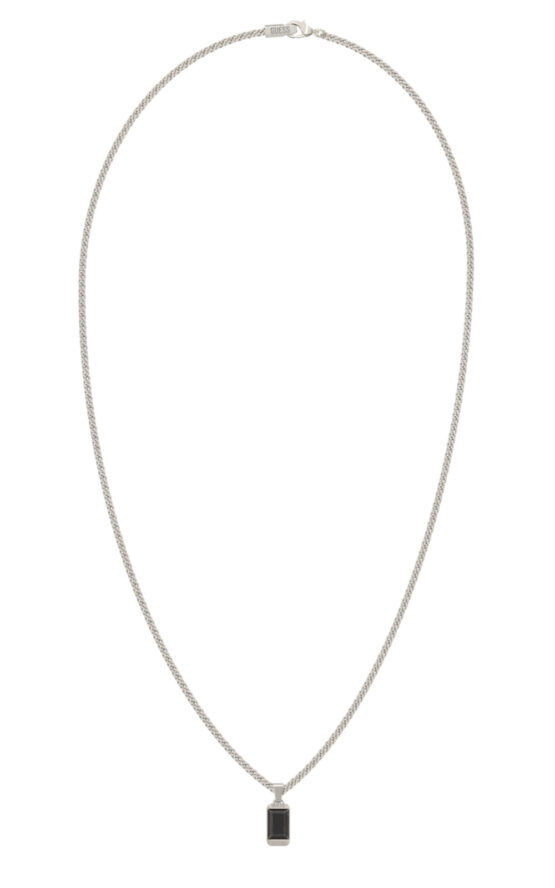 GUESS STEEL BARRIO JUMN06071JWSTBKT/U Κολιέ Ασημένιο Με Μαύρη Ταυτότητα
