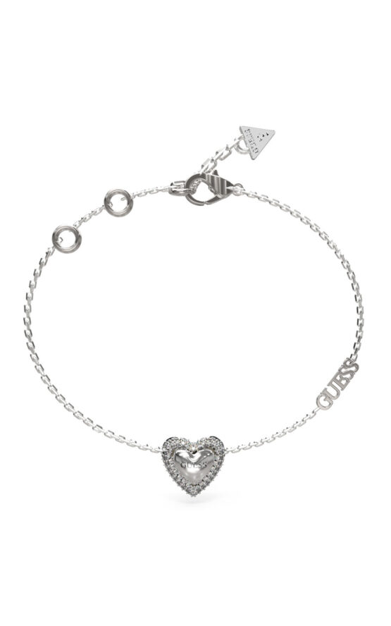 GUESS STEEL BELOVED JUBB05022JWRHL Βραχιόλι Ασημένιο Με Καρδιά Και Λογότυπο