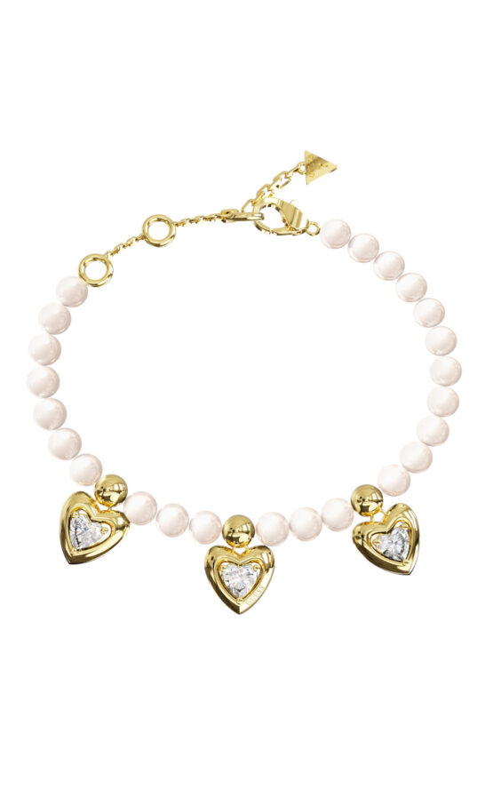 GUESS STEEL BELOVED JUBB06001JWYGL Βραχιόλι Χρυσό Με Πέρλες Και Κρεμαστές Καρδιές