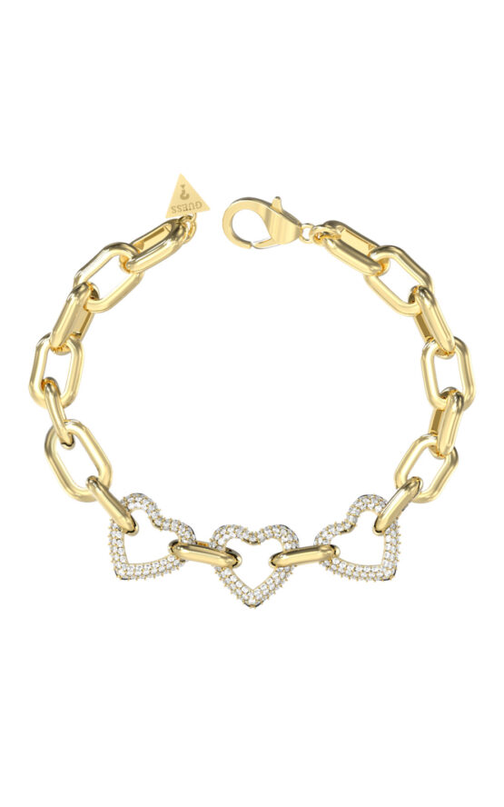 GUESS STEEL BELOVED JUBB06012JWYGL Βραχιόλι Χρυσό Με Καρδιές Με Πέτρες