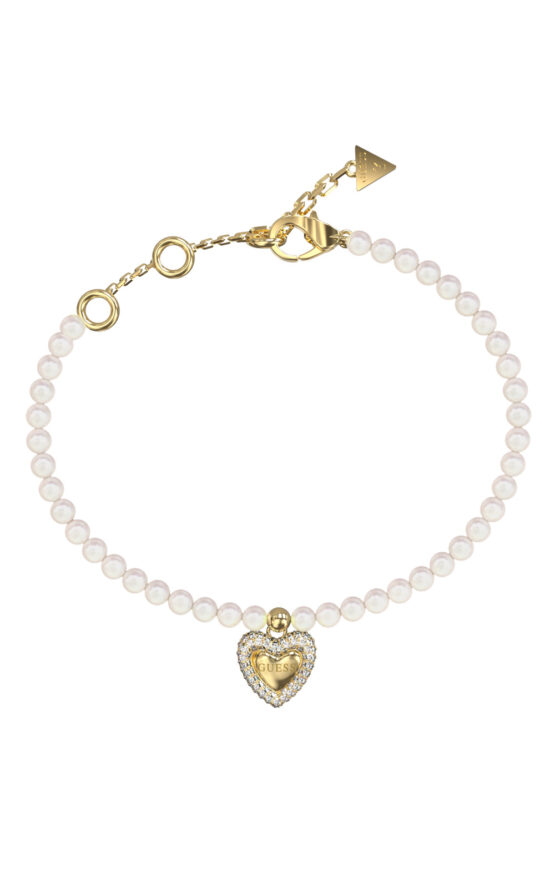 GUESS STEEL BELOVED JUBB06091JWYGL Βραχιόλι Χρυσό Με Πέρλες Με Καρδιά Με Πέτρες