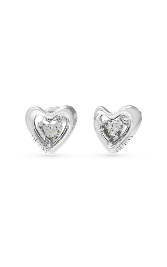 GUESS STEEL BELOVED JUBE05024JWRHT/U Σκουλαρίκια Ασημένιες Καρδιές Με Πέτρα