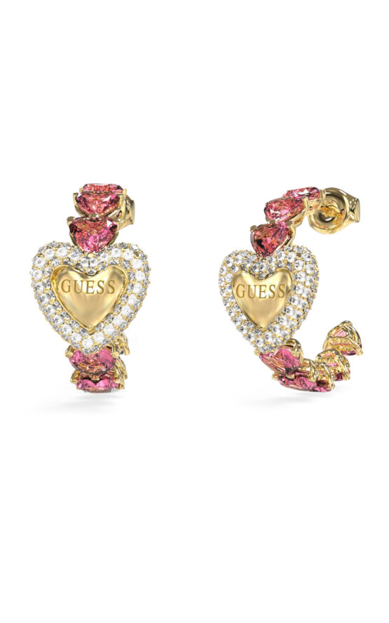 GUESS STEEL BELOVED JUBE06004JWYGPKT/U Σκουλαρίκια Χρυσά Με Καρδιές Με Πέτρες
