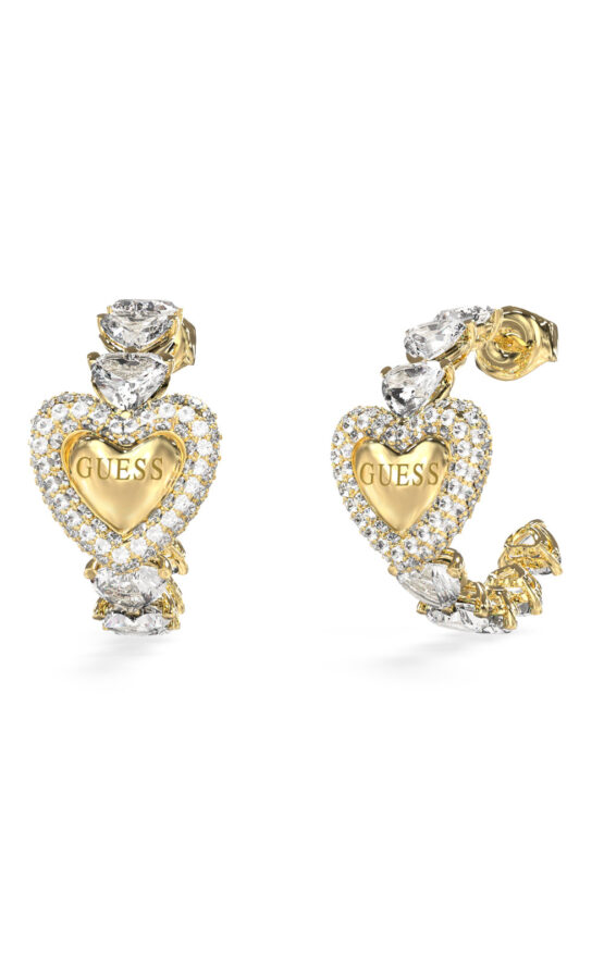 GUESS STEEL BELOVED JUBE06004JWYGT/U Σκουλαρίκια Χρυσά Με Καρδιές Με Πέτρες