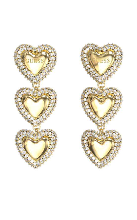 GUESS STEEL BELOVED JUBE06011JWYGT/U Σκουλαρίκια Χρυσές Καρδιές Με Πέτρες