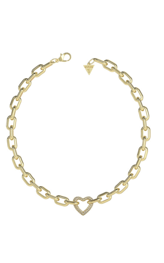 GUESS STEEL BELOVED JUBN05015JWYGT/U Κολιέ Χρυσό Με Καρδιά Με Πέτρες