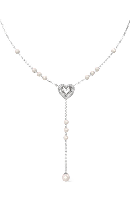 GUESS STEEL BELOVED JUBN06007JWRHT/U Κολιέ Ασημένιο Με Καρδιά Με Πέτρες Και Πέρλες
