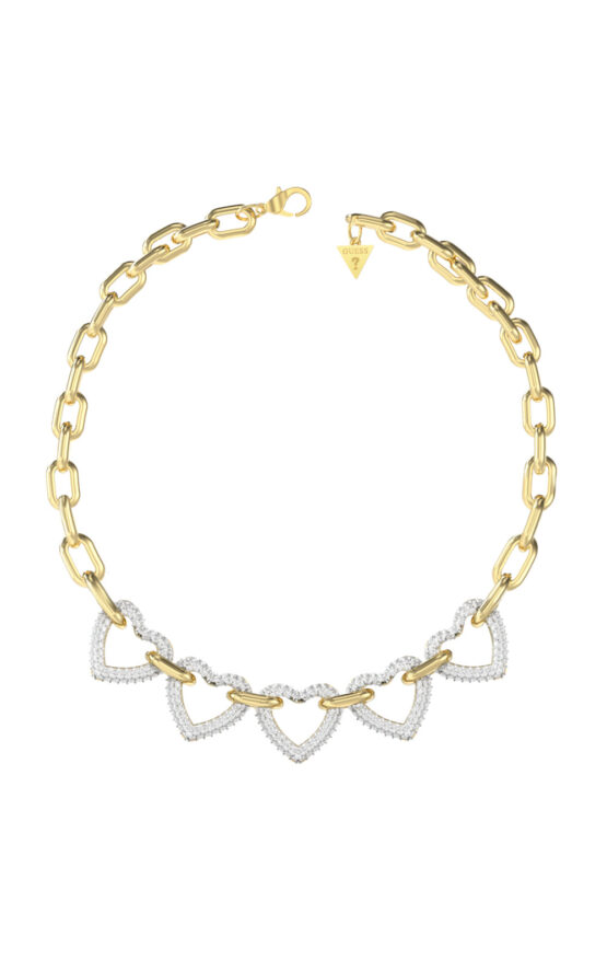 GUESS STEEL BELOVED JUBN06010JWYGT/U Κολιέ Χρυσό Με Καρδιές Με Πέτρες