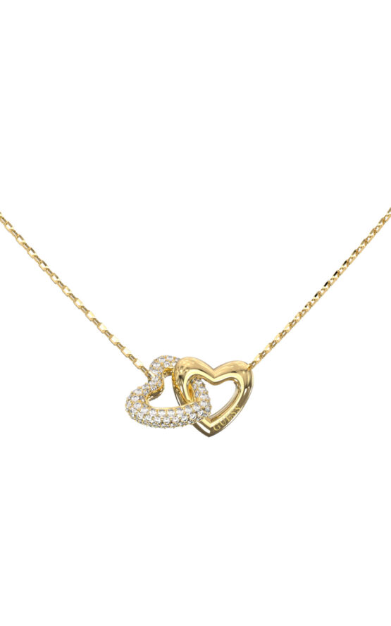 GUESS STEEL BELOVED JUBN06013JWYGT/U Κολιέ Χρυσό Με Δύο Καρδιές