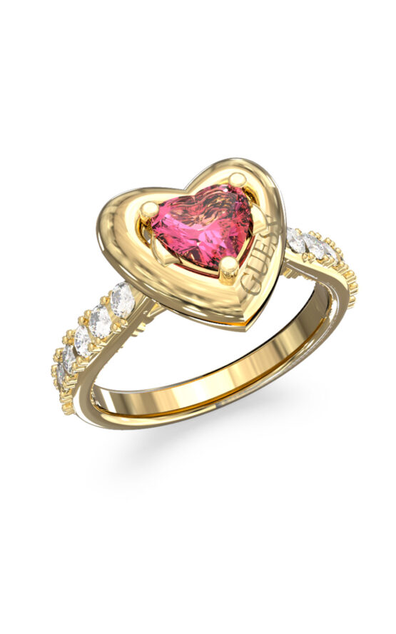 GUESS STEEL BELOVED JUBR06003JWYGPK54 Δαχτυλίδι Χρυσό Με Καρδιά Με Ροζ Πέτρα