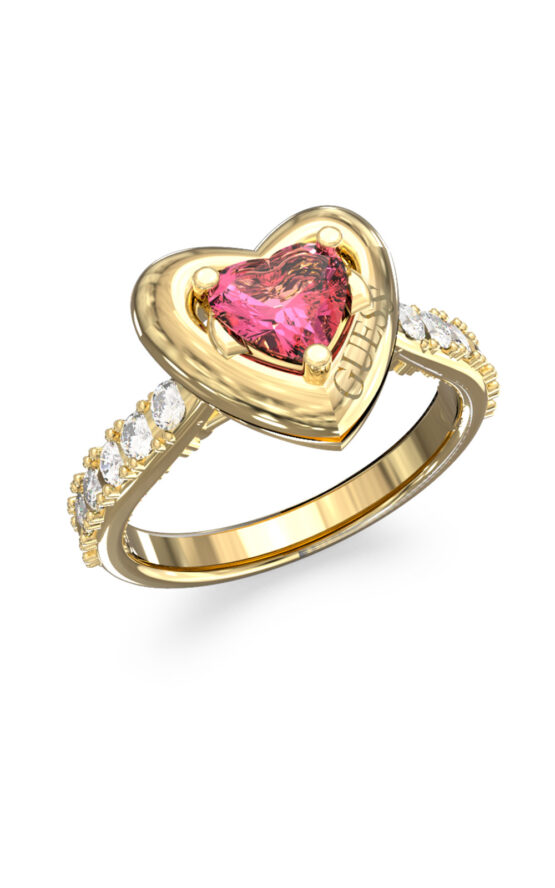 GUESS STEEL BELOVED JUBR06003JWYGPK56 Δαχτυλίδι Χρυσό Με Καρδιά Με Ροζ Πέτρα