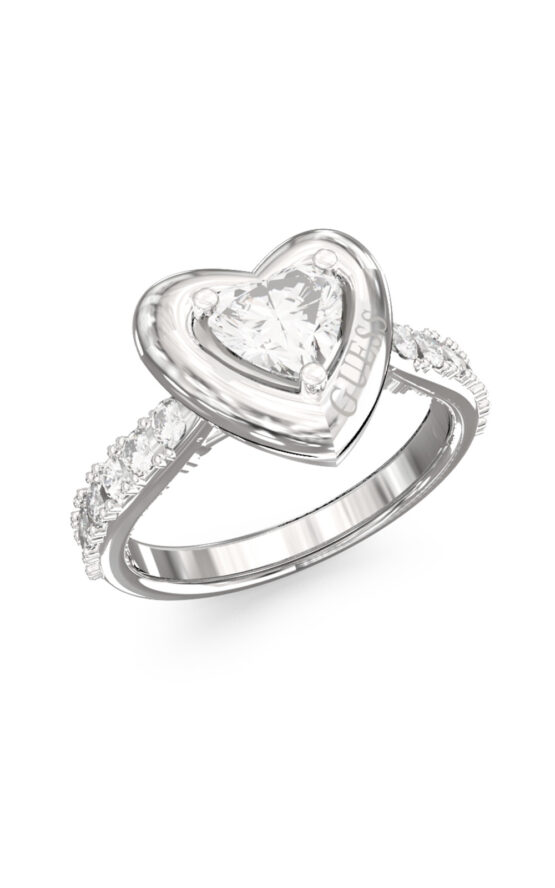 GUESS STEEL BELOVED JUBR06018JWRH52 Δαχτυλίδι Ασημένιο Με Καρδιά Με Πέτρες