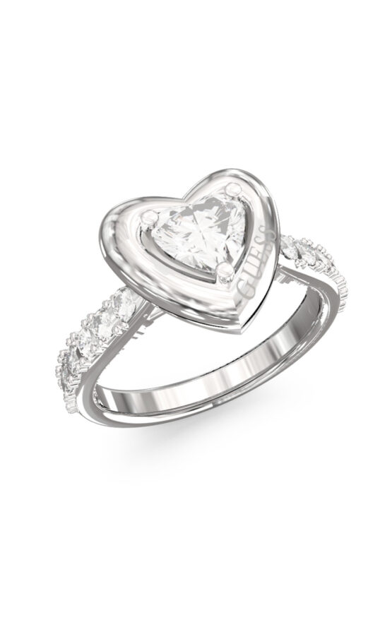 GUESS STEEL BELOVED JUBR06018JWRH54 Δαχτυλίδι Ασημένιο Με Καρδιά Με Πέτρες