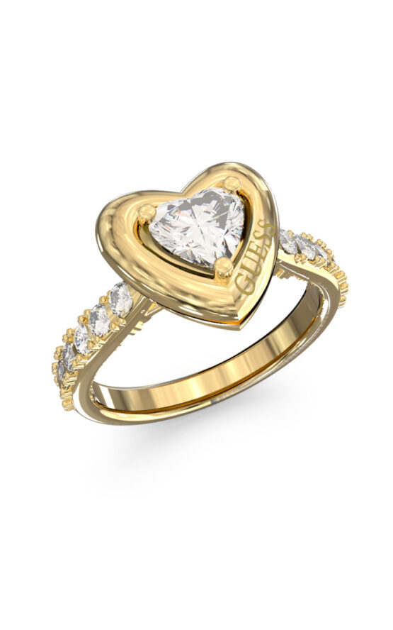 GUESS STEEL BELOVED JUBR06018JWYG58 Δαχτυλίδι Χρυσό Με Καρδιά Με Πέτρες