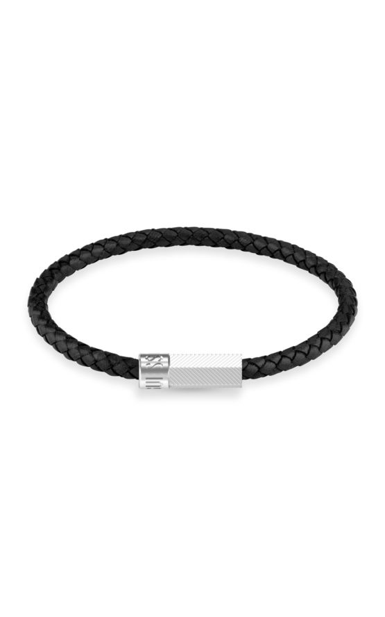 GUESS STEEL BLACKJACK JUXB03240JWSTBKL Μαύρο Βραχιόλι Δερμάτινο Με Ασημένιο Λογότυπο