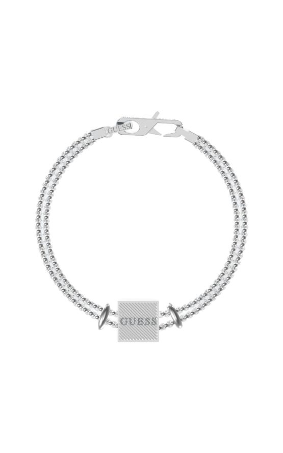 GUESS STEEL BOND STREET JUMB03029JWSTL Βραχιόλι Ασημένιο Με Διπλή Αλυσίδα Και Λογότυπο
