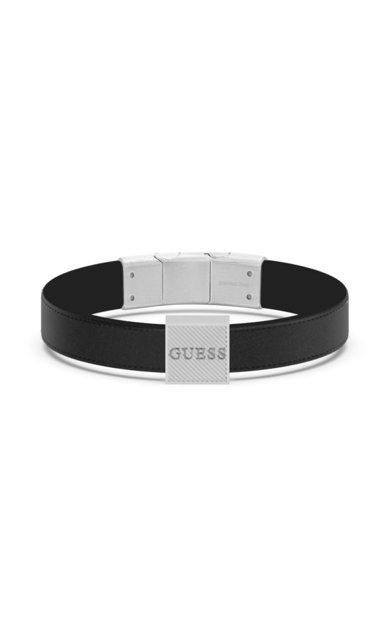 GUESS STEEL BOND STREET JUMB03031JWSTBKT-U Μαύρο Δερμάτινο Βραχιόλι Με Λογότυπο