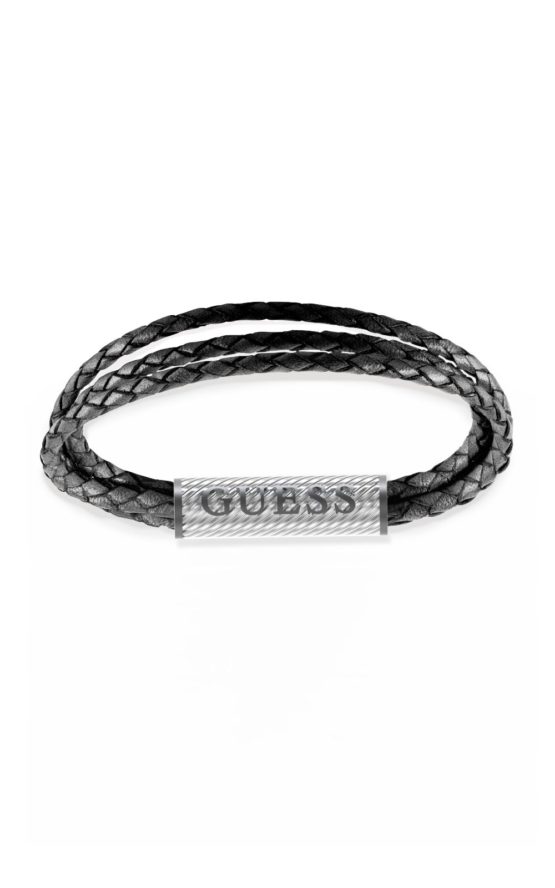 GUESS STEEL BOND STREET JUMB03033JWSTBKL Μαύρο Τριπλό Δερμάτινο Βραχιόλι Με Λογότυπο